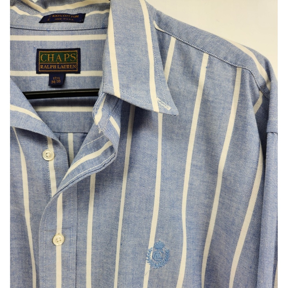 Chaps Ralph Lauren Mens Shirt 17.5/34-35  Stripe‎ Long Sleeve Button Down Logo